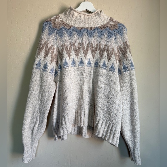 American Eagle Fair Isle Fisherman Cream Oatmeal Women’s Sweater Large - Picture 2 of 12